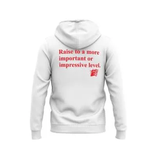 ELEVATE WHITE HUDI WITH RED TEXT